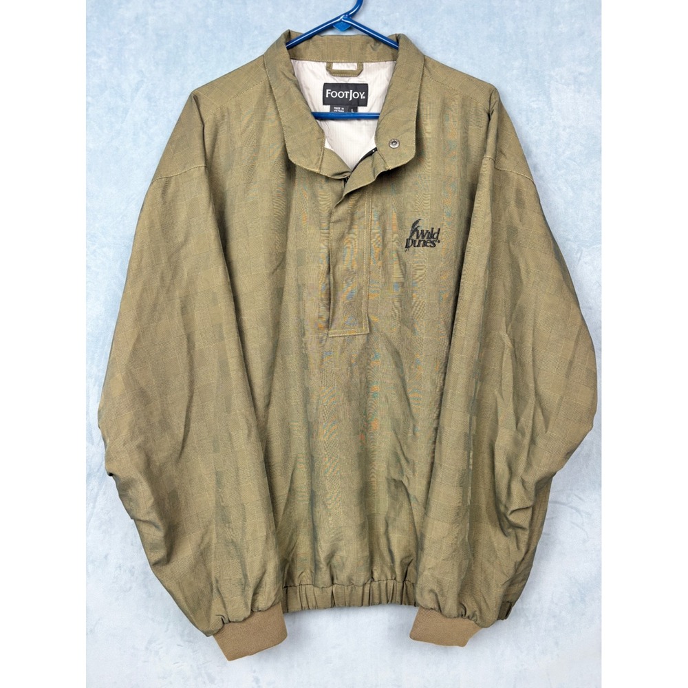 FootJoy Wild Dunes Golf Windbreaker Mens Large Olive Plaid Quarter Zip Pullover